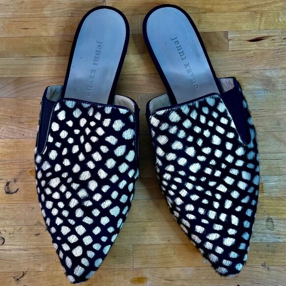 Jenni Kayne Mules Honey Giraffe Calf hair Dotted Slides Size 38 - Picture 1 of 8